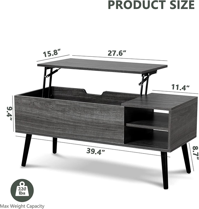 Dark Grey Lift Top Coffee Table with Hidden Compartment