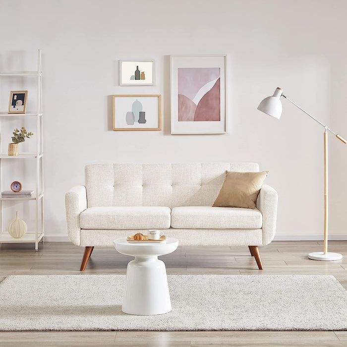 Cream Beige Button Tufted Loveseat Sofa