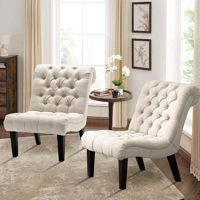 Stylish Cream Accent Chair with Wood Legs