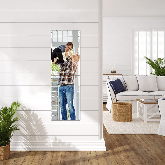 Full Length Mirror Tiles, 4Pcs 14x11 Inch Glass Full Body Wall Mirror for  Home Gym Bedroom Living Room Closet Door Dorm 