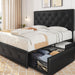 Black Full Size Upholstered Platform Bed with Drawers