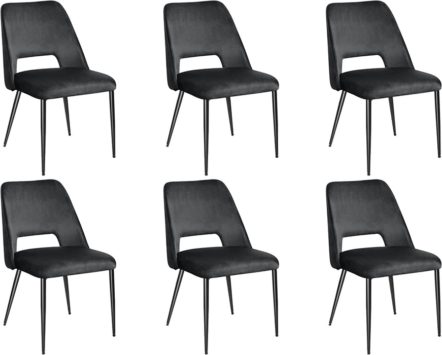 Set of 6 Black Velvet Dining Chairs