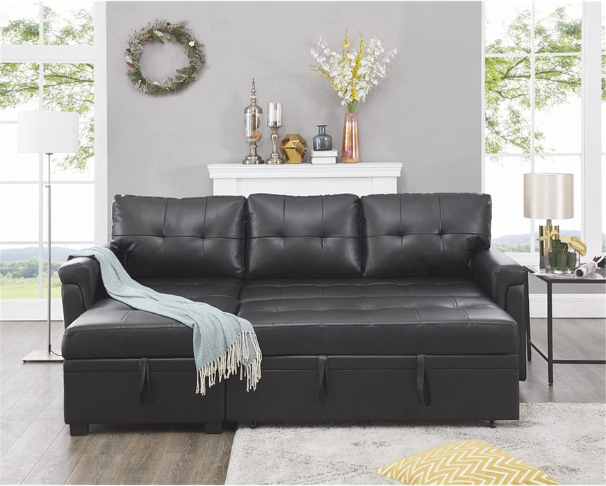 Black L-Shape Sleeper Sofa with Storage