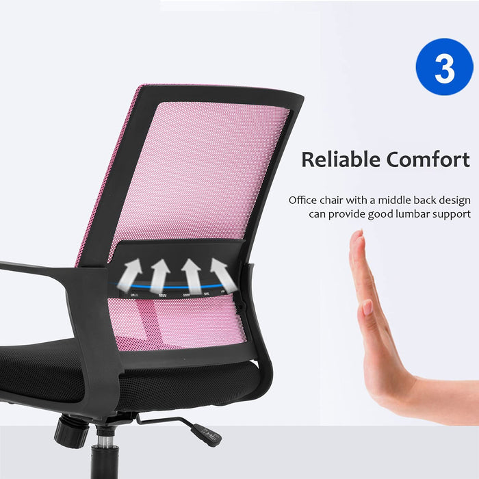 Pink Ergonomic Mesh Office Chair with Lumbar Support