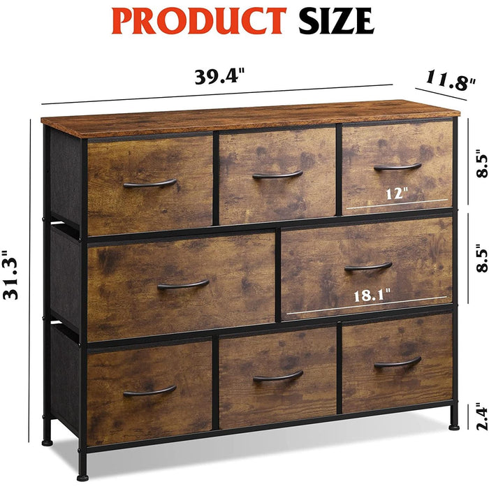 Rustic Brown Dresser with 8 Large Deep Drawers