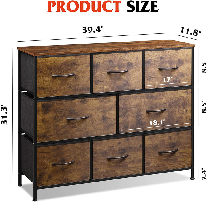 Rustic Brown Dresser with 8 Large Deep Drawers