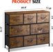 Rustic Brown Dresser with 8 Large Deep Drawers