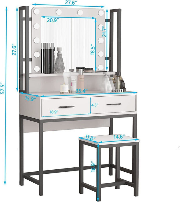 White Makeup Vanity Desk with Lighted Mirror