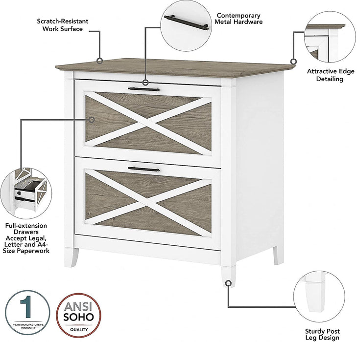 Key West Computer Desk with File Cabinet, 54W, Pure White