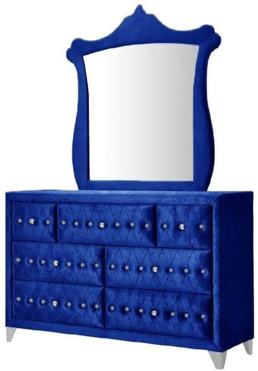 7 Drawers Velvet Dresser, Blue