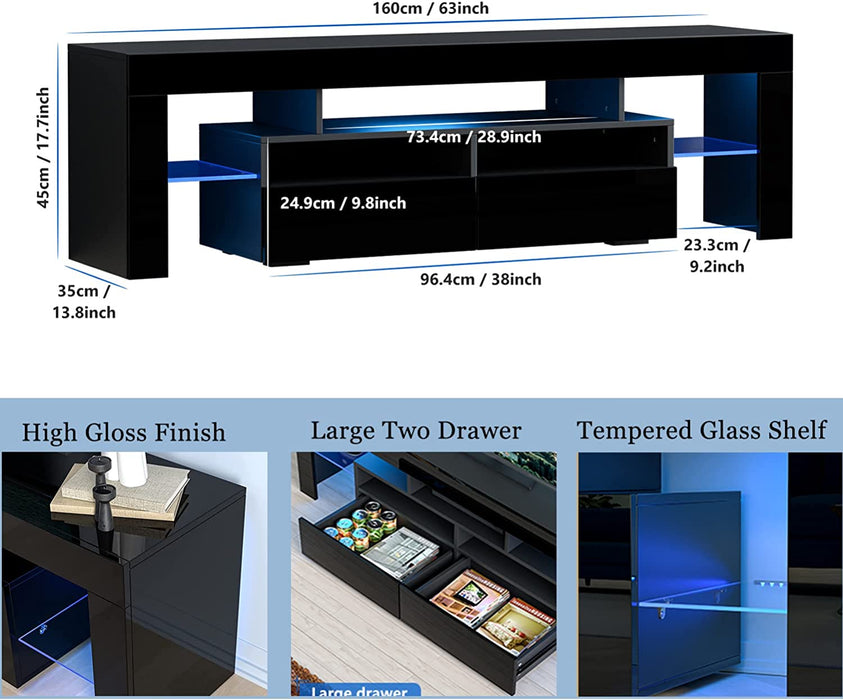 Modern Black LED TV Stand with Storage Drawers