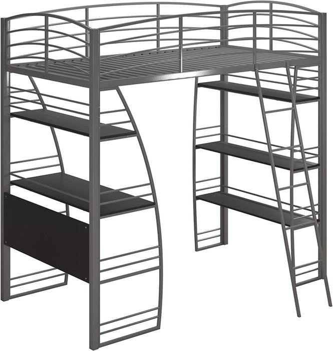 Studio Loft Bunk Bed W/ Desk and Bookcase, Gray