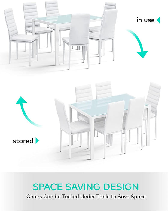 Kitchen Dining Table Set for 6 with Tempered Glass