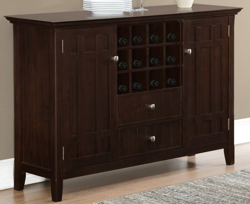 Rustic Dark Tobacco Brown Pine Wood Sideboard Buffet with Wine Storage