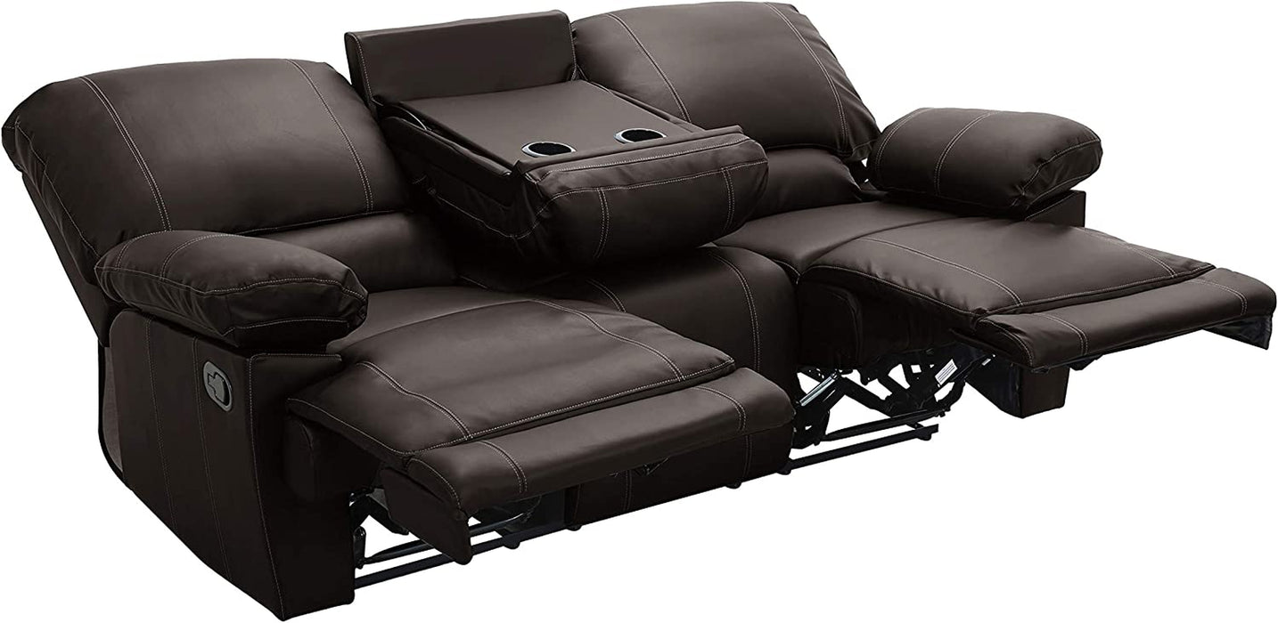 Lexicon Randolph Faux Leather Double Reclining Sofa with Dropdown Table, 81" W, Dark Brown