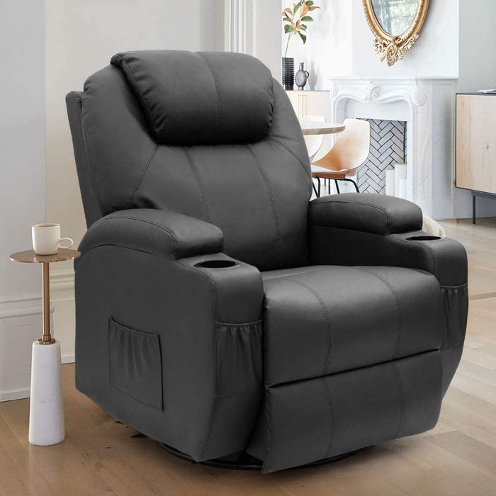 Massage Recliner Chair, Heated, PU Leather, Ergonomic, Black