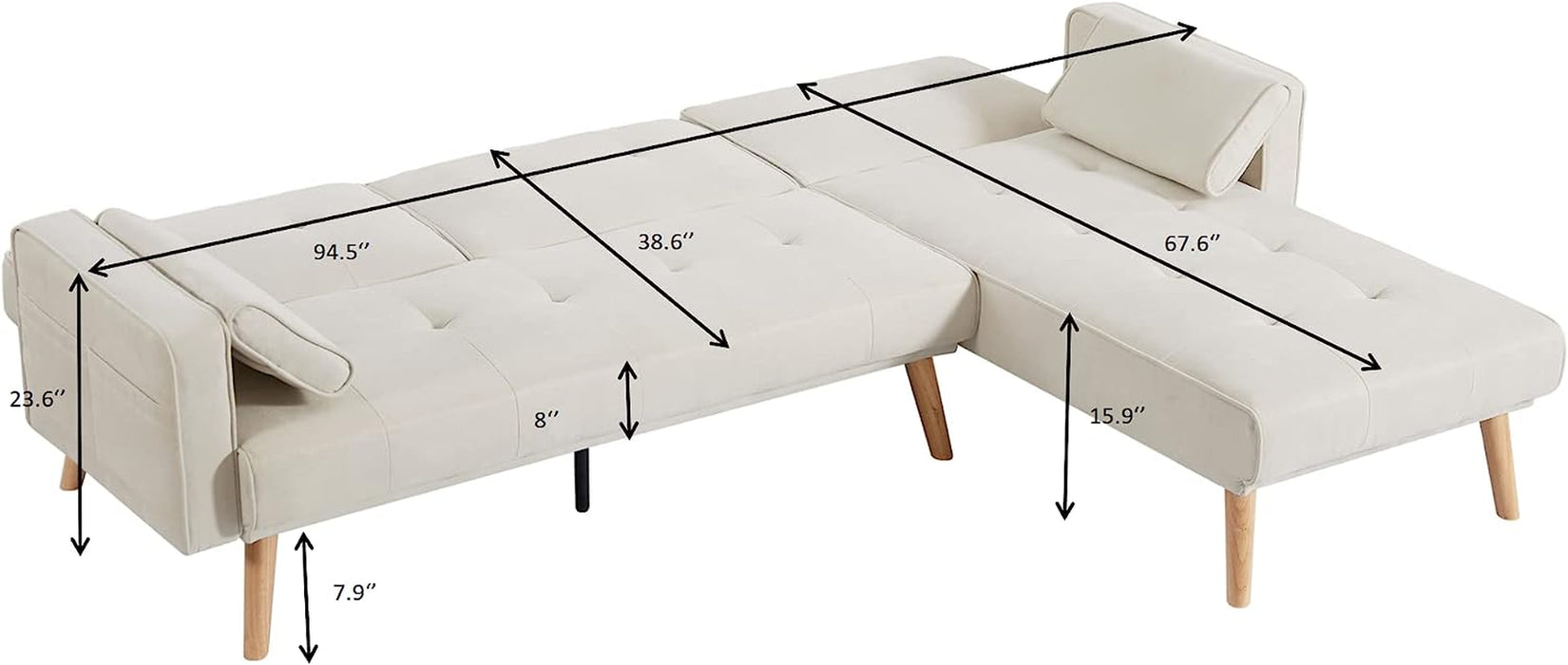 Linen Sectional Sofa Bed with Lounger