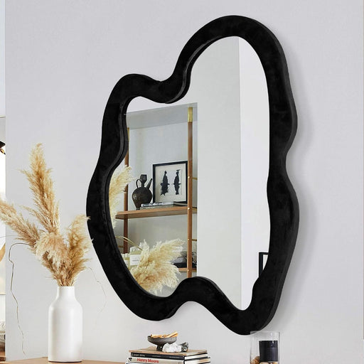 Irregular Wall Mirror, 20"X 28" Black Wavy Mirror, Wood Framed Asymmetrical Decorative Mirrors, Modern Wall Mirror for Bedroom Living Room Entryway