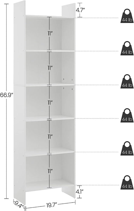 White 6-Tier Bookshelf for Home Display Storage