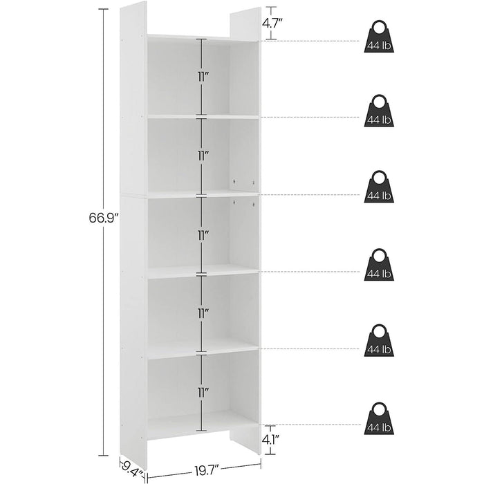 White 6-Tier Bookshelf for Home Display Storage
