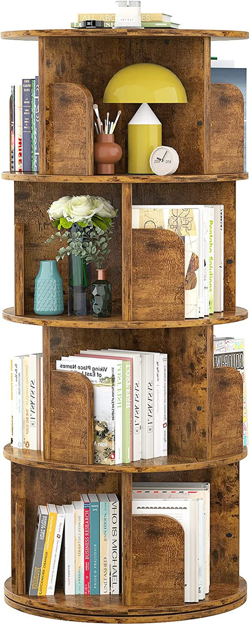 Rotating Bookshelf, 4 Tier 360° Revolving Bookcase Corner PVC Wood