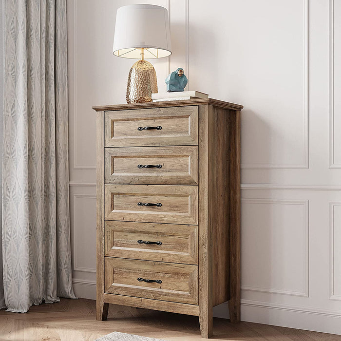 Rustic Brown 5 Drawer Chest, Metal Handles