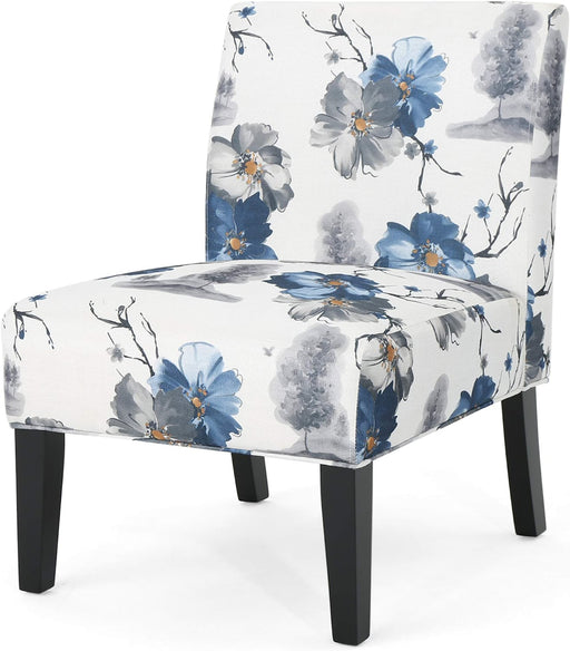 Matte Black Accent Chair with Traditional Print