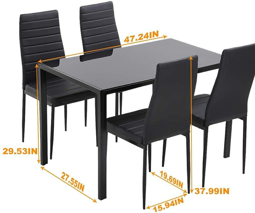 Modern Black 5-Piece Kitchen Table and Chair Set