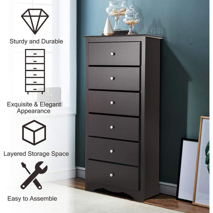Brown Wooden 6 Drawer Chest for Bedroom