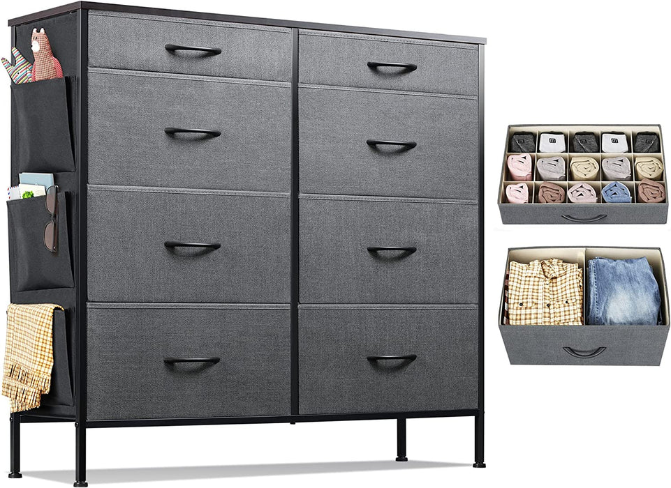 Fabric Dresser with 8 Drawers, Dark Grey