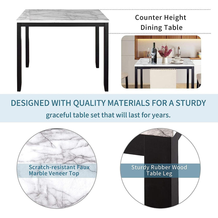 5-Piece Faux Marble Top Counter Height Dining Table Set,