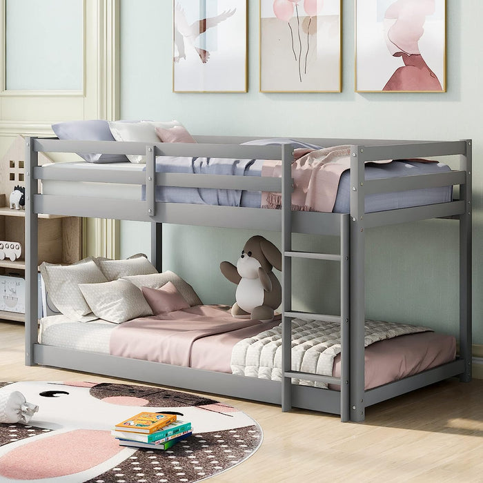 Gray Twin over Twin Bunk Bed with Guardrails