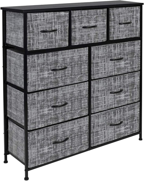 Steel & Wood 9-Drawer Dresser with Gray/Black Bins