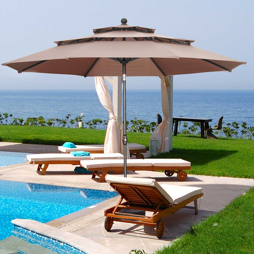 Patio Umbrella 10FT Outdoor Umbrella W/ 3 Tiers,Adjustable Outdoor Market Umbrella W/ Crank and Tilt,Table Umbrella for Garden, Lawn, Backyard and Pool, Coffee