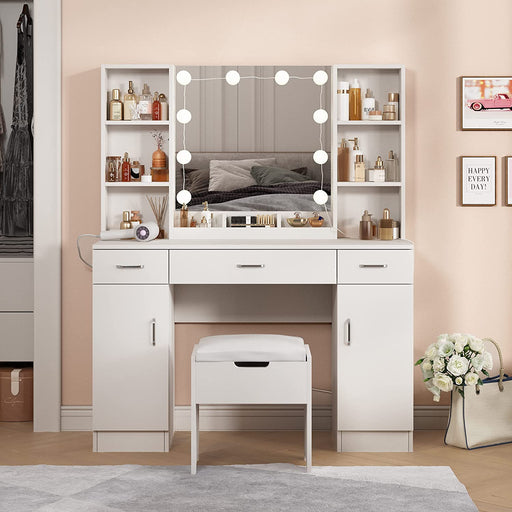 White Vanity Set with Drawers and Cabinets