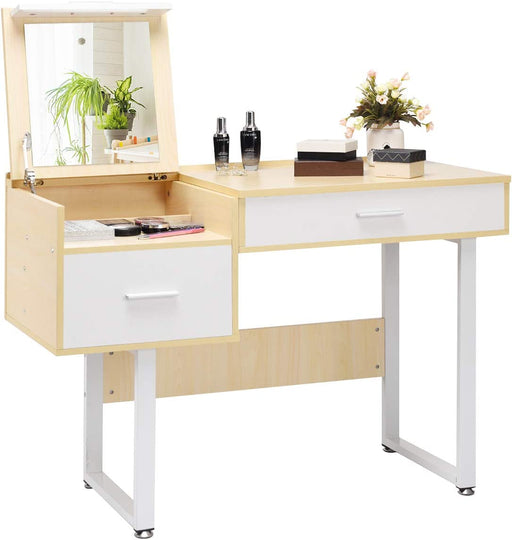 Flip Top Mirror Vanity Desk with Storage