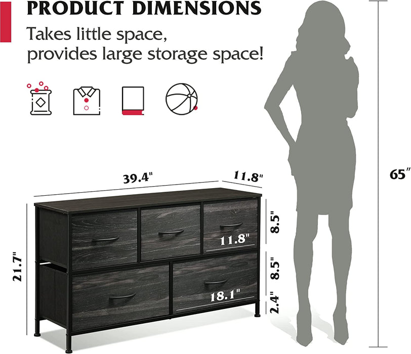 Charcoal Black Fabric 5-Drawer Dresser