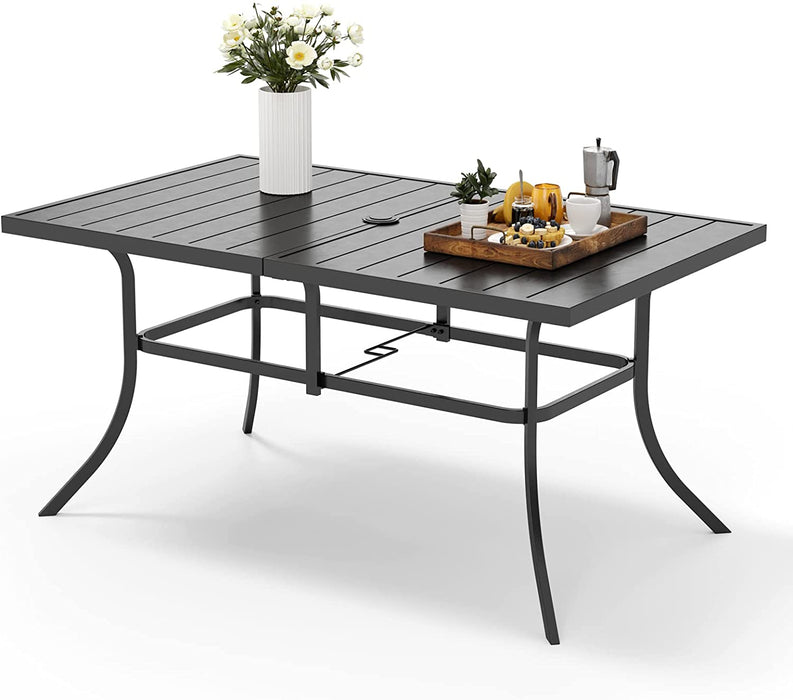 Outdoor Metal Steel Dining Rectangle Table, 6-Person, Black