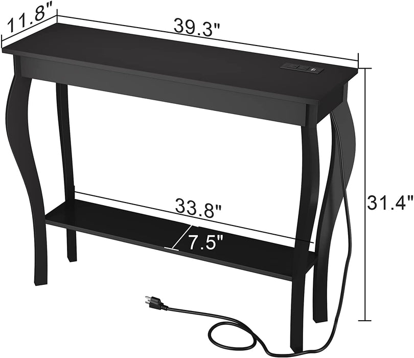 Black Console Table with Outlets and USB Ports