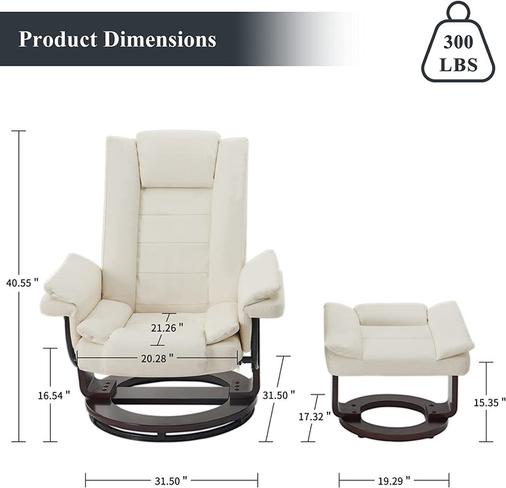 PU Leather Recliner with Ottoman, Beige