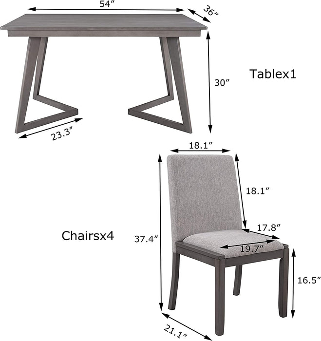 5-Piece Wood Rectangular Dining Table Set with Linen Chairs