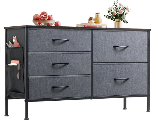 Wide 5-Drawer Dresser with Drawer Organizers, Dark Grey