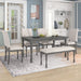 French Style 6-Piece Dining Table Set with Bench, Gray