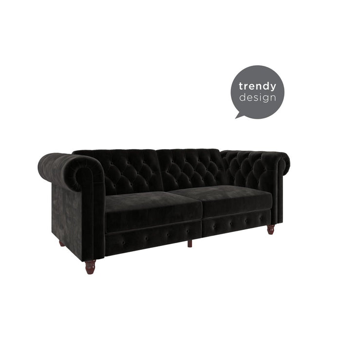 Black Velvet Chesterfield Coil Sofa Futon