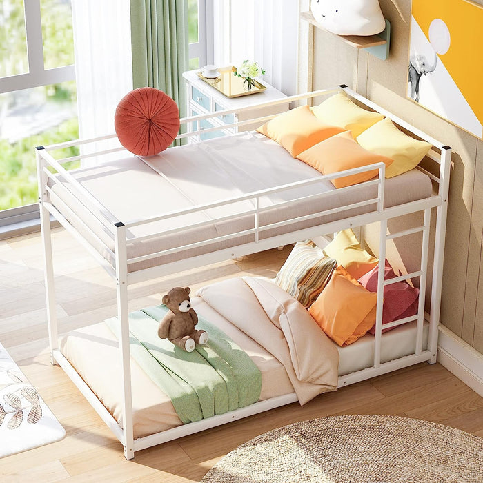 Metal Twin Bunk Bed with Guard Rails, White
