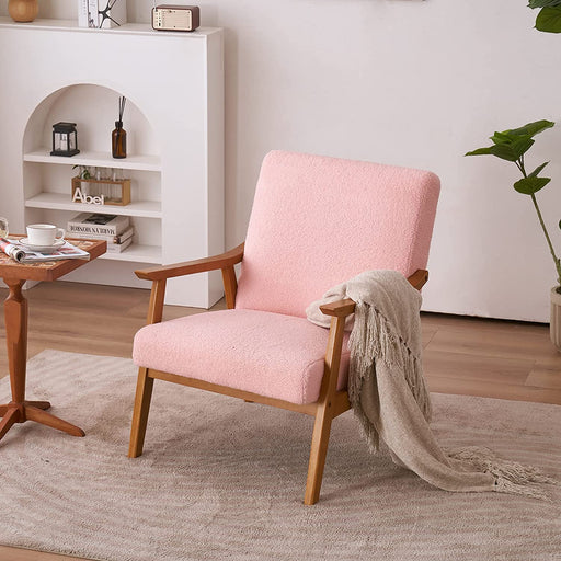 Retro Pink Armchair with Solid Wood Frame