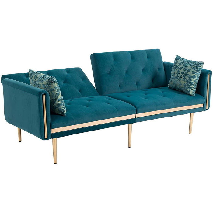 Convertible Velvet Sofa with Golden Legs for Small Spaces