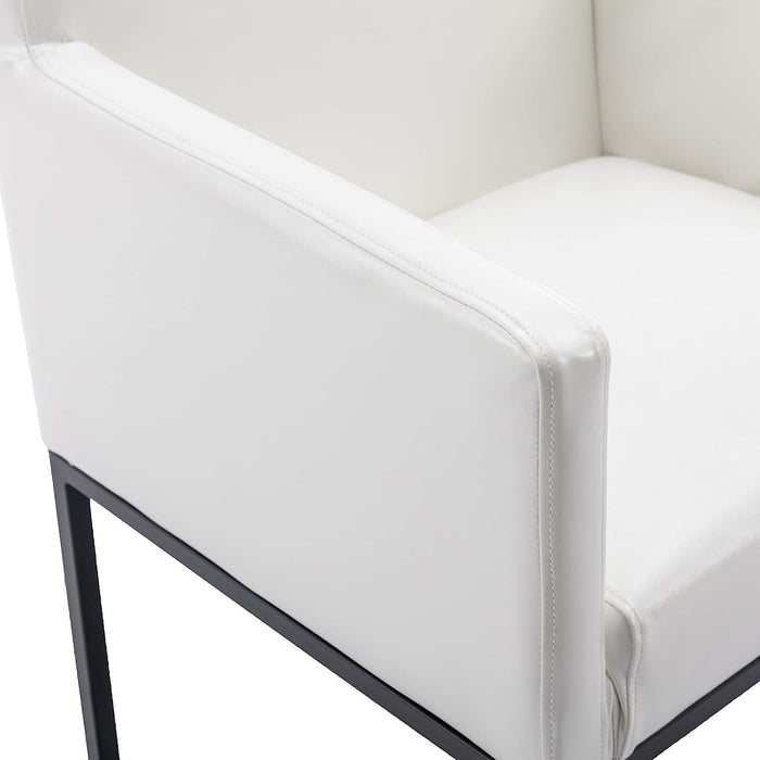 Set of 6 Modern Dining Chairs with Arm, White Faux Leather