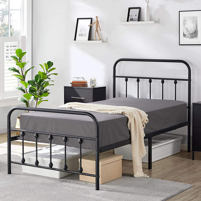 Twin Victorian Style Metal Bed Frame with Headboard