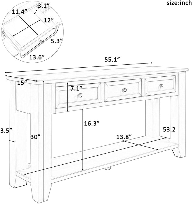 Blue Console Table with Drawers and Shelf